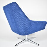 Vintage cord armchair shell, Deutsche democratic republic, ddr, 1960s, blue, chrome