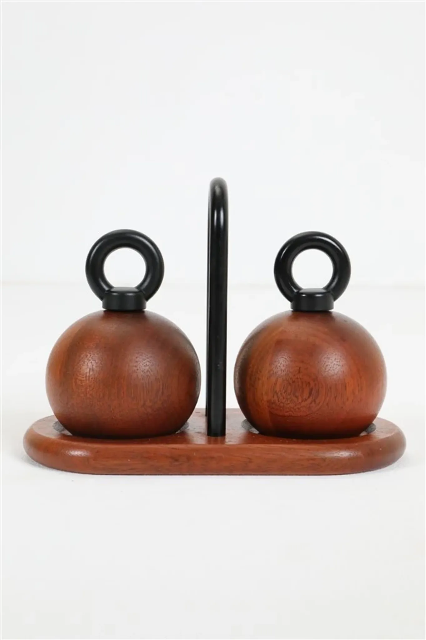 "Ball Boy" teak pepper mill & salt mill set by Richard Nissen / Carsten Jørgensen for Bodum / Danish modern design / postmodernism / 1980s