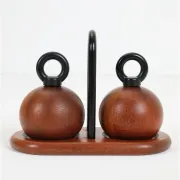 "Ball Boy" teak pepper mill & salt mill set by Richard Nissen / Carsten Jørgensen for Bodum / Danish modern design / postmodernism / 1980s