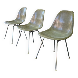 Serie 3 chaises DSX Charles et Ray Eames en fibre Herman Miller