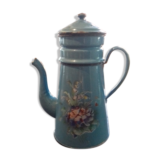 Blue enamelled coffee maker floral pattern