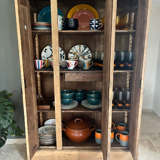 Solid raw oak wardrobe with Art Deco mirror