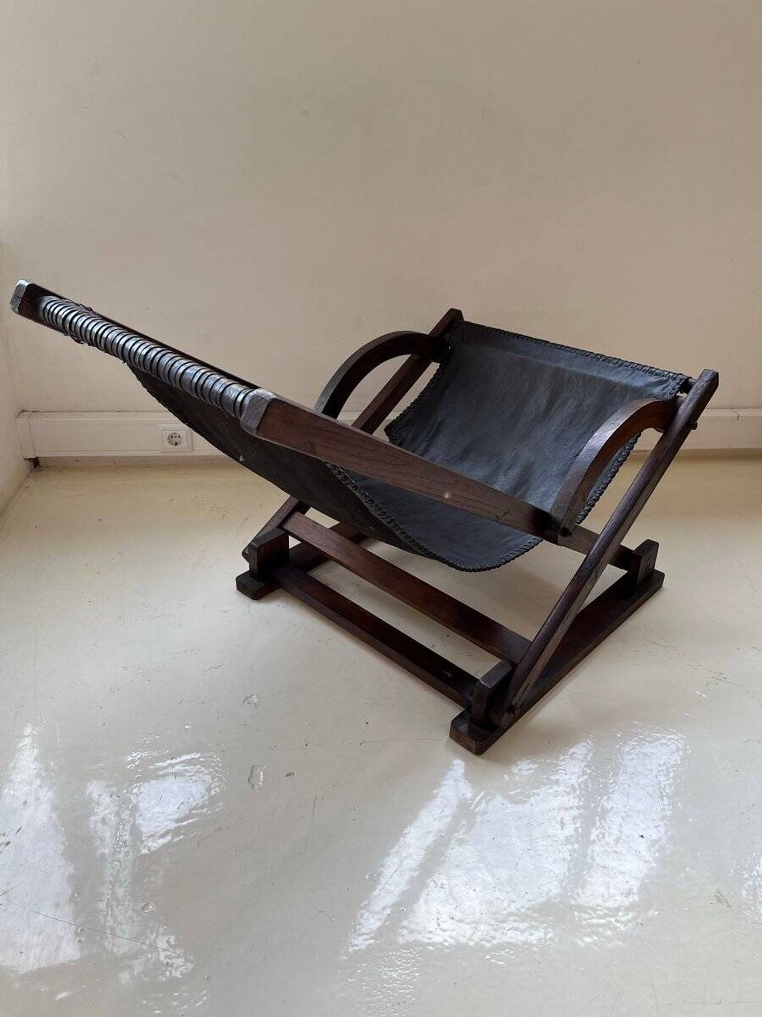Vintage leather sling chair, 1980s