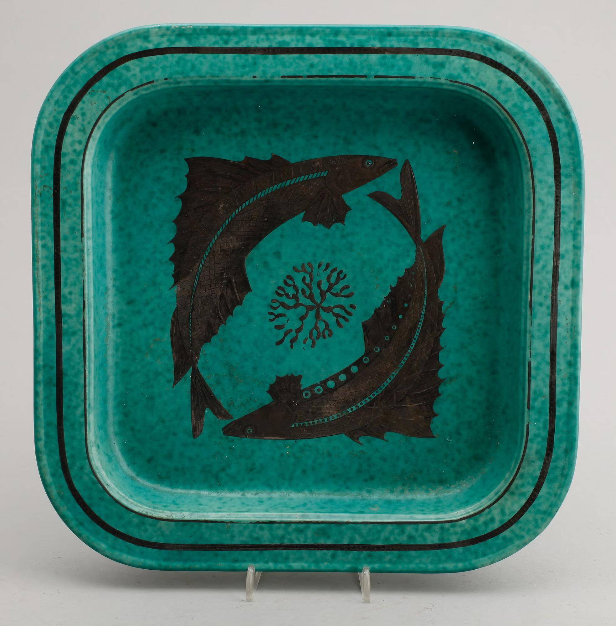 Wilhelm Kage plate in ceramic "Argenta" Gustavsberg Sweden 1950s. Marked.