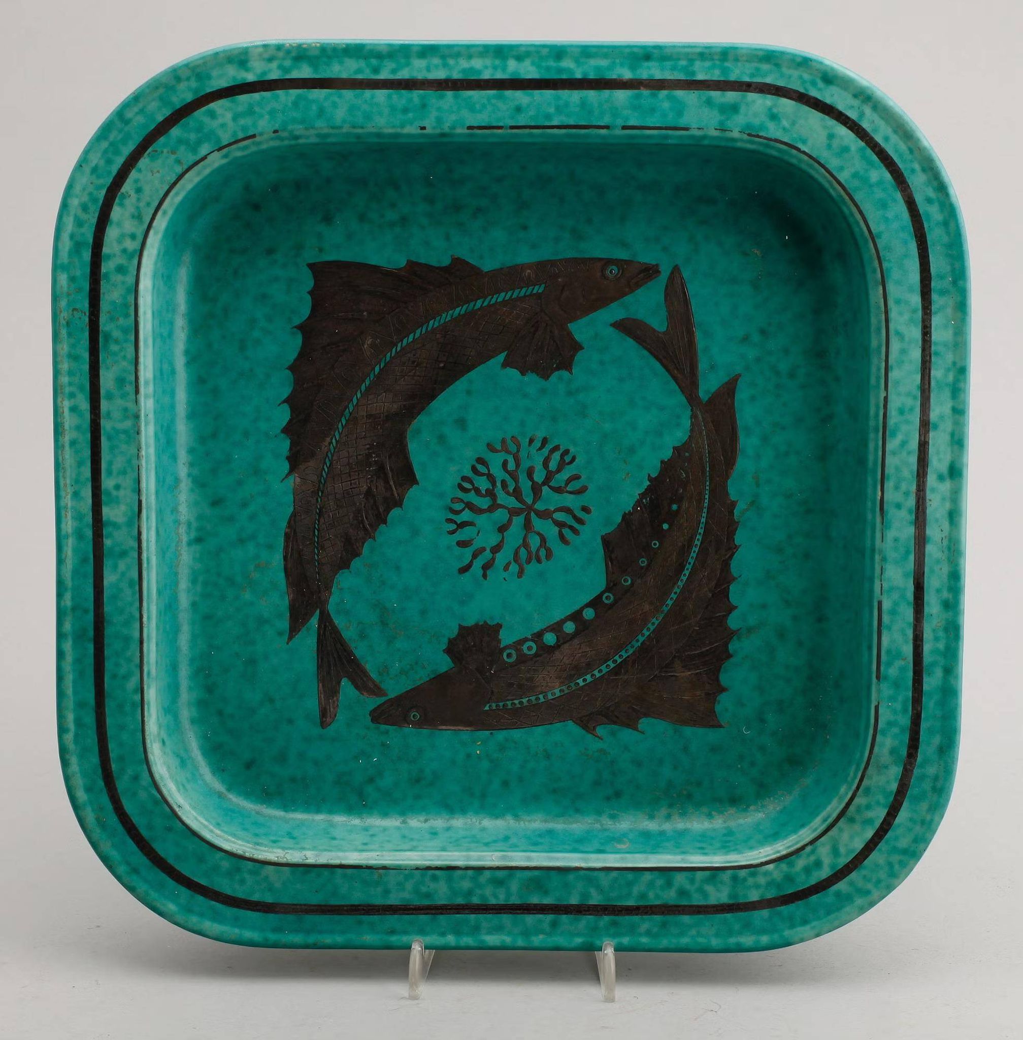 Wilhelm Kage plate in ceramic "Argenta" Gustavsberg Sweden 1950s. Marked.