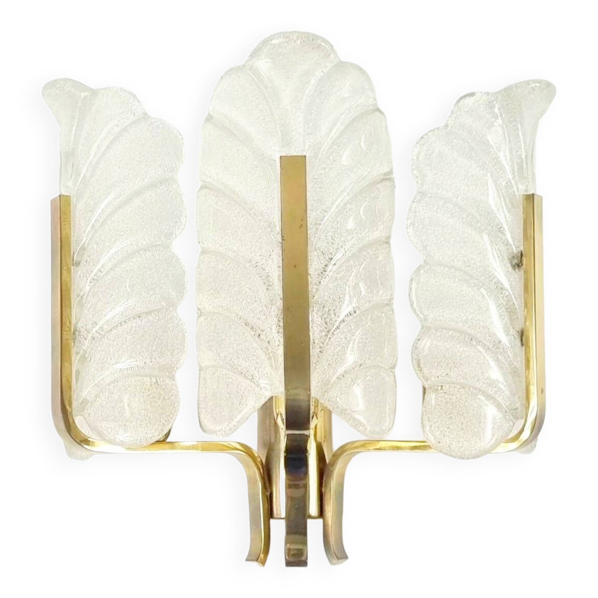 Large Scandinavian Glass & Brass Leaf Wall Light by Carl Fagerlund for Orrefors, 1960s