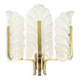 Large Scandinavian Glass & Brass Leaf Wall Light by Carl Fagerlund for Orrefors, 1960s
