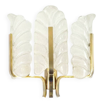 Large Scandinavian Glass & Brass Leaf Wall Light by Carl Fagerlund for Orrefors, 1960s