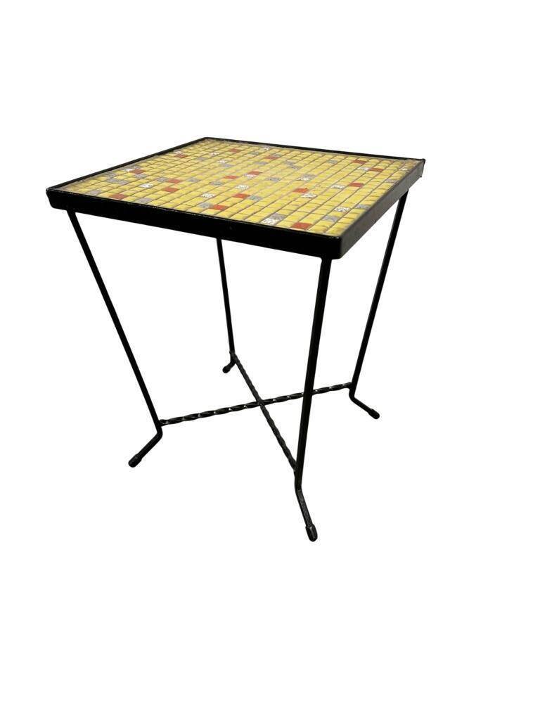 Mini vintage yellow plant table / mosaic side table