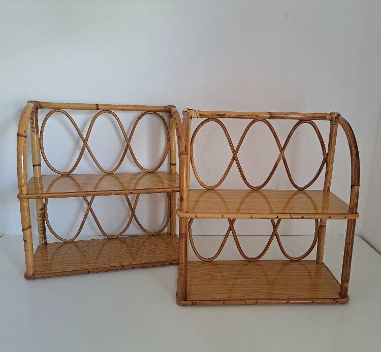 Set of bamboo wall shelves