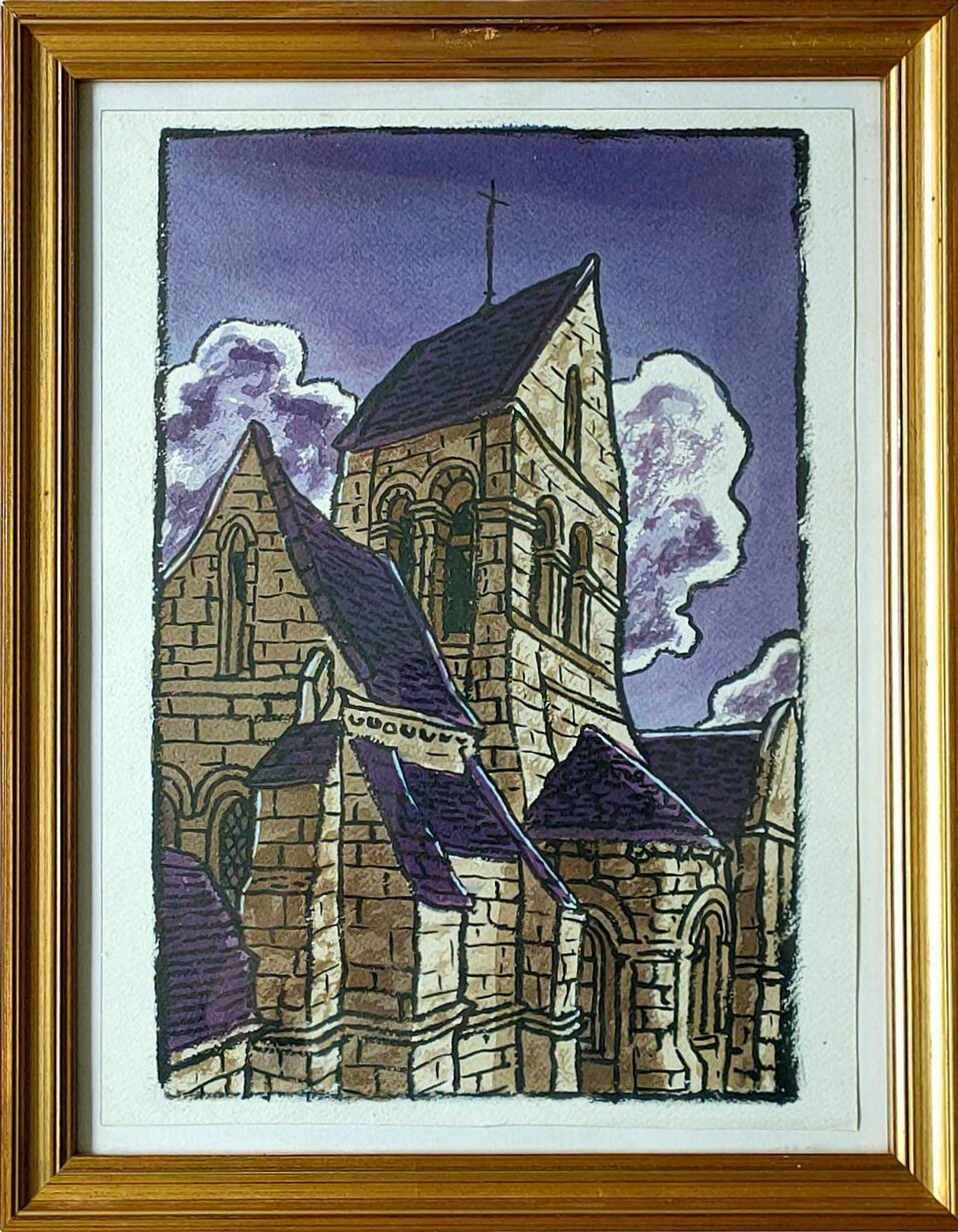 Anonymous painting – Watercolor – View of an old church in the Meuse