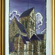 Anonymous painting – Watercolor – View of an old church in the Meuse