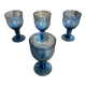 Set of 4 Stemmed Glasses Moulded Blue Marine Decor 1960s Vintage