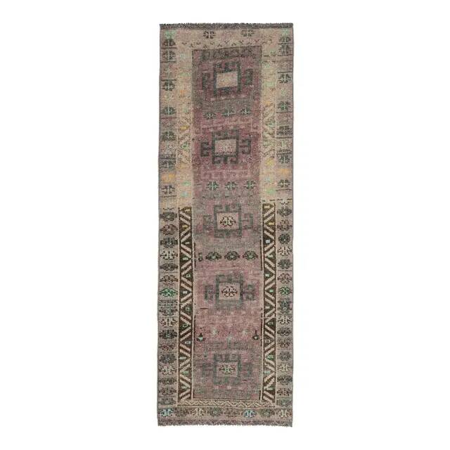 Vintage Turkish Oushak Handmade Wool Cotton Purple Runner Rug 80x260
