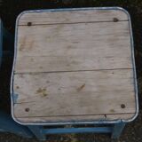 Three blue wooden stools