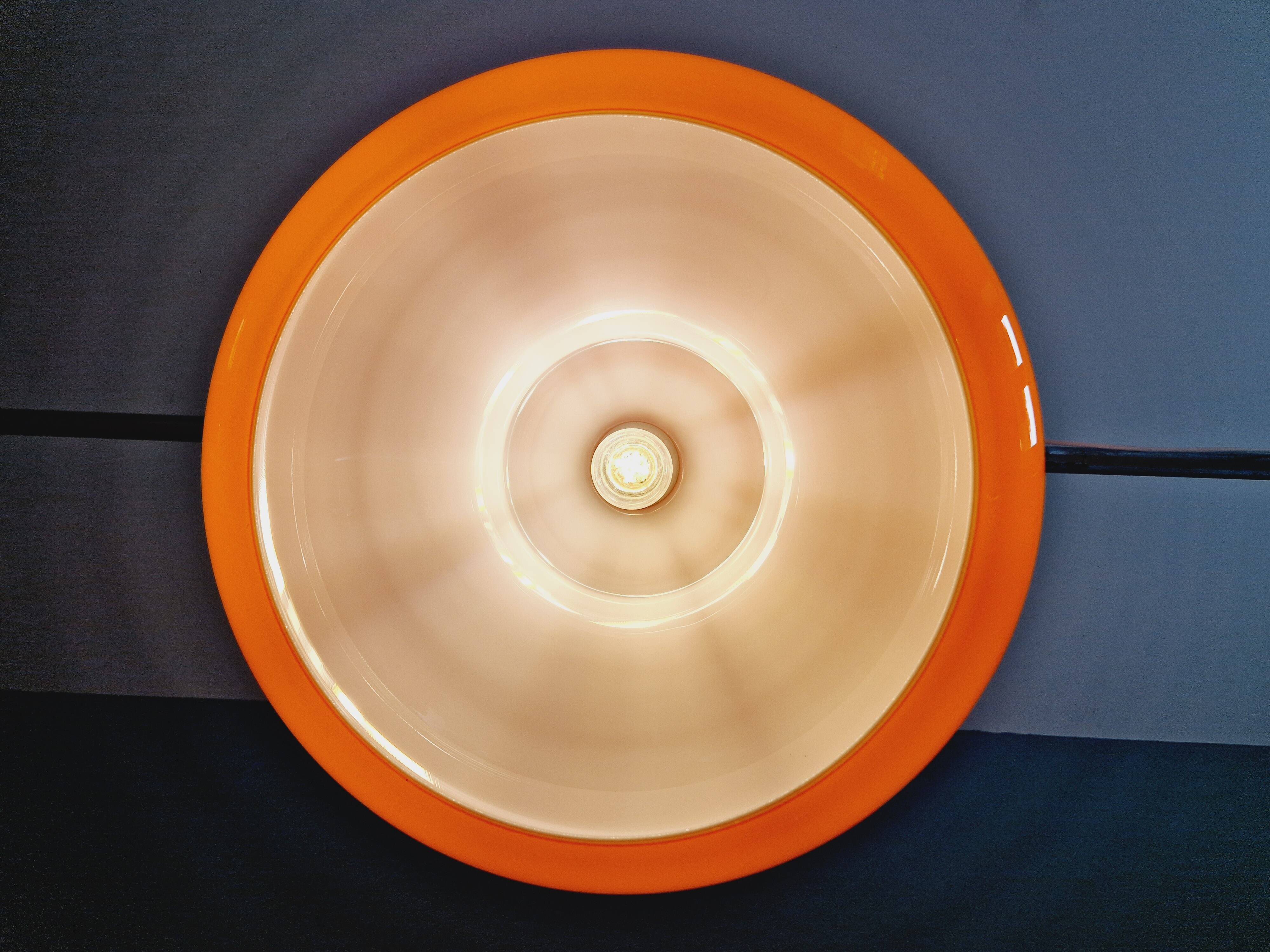 Large vintage pendant light in orange opaline, 1970s