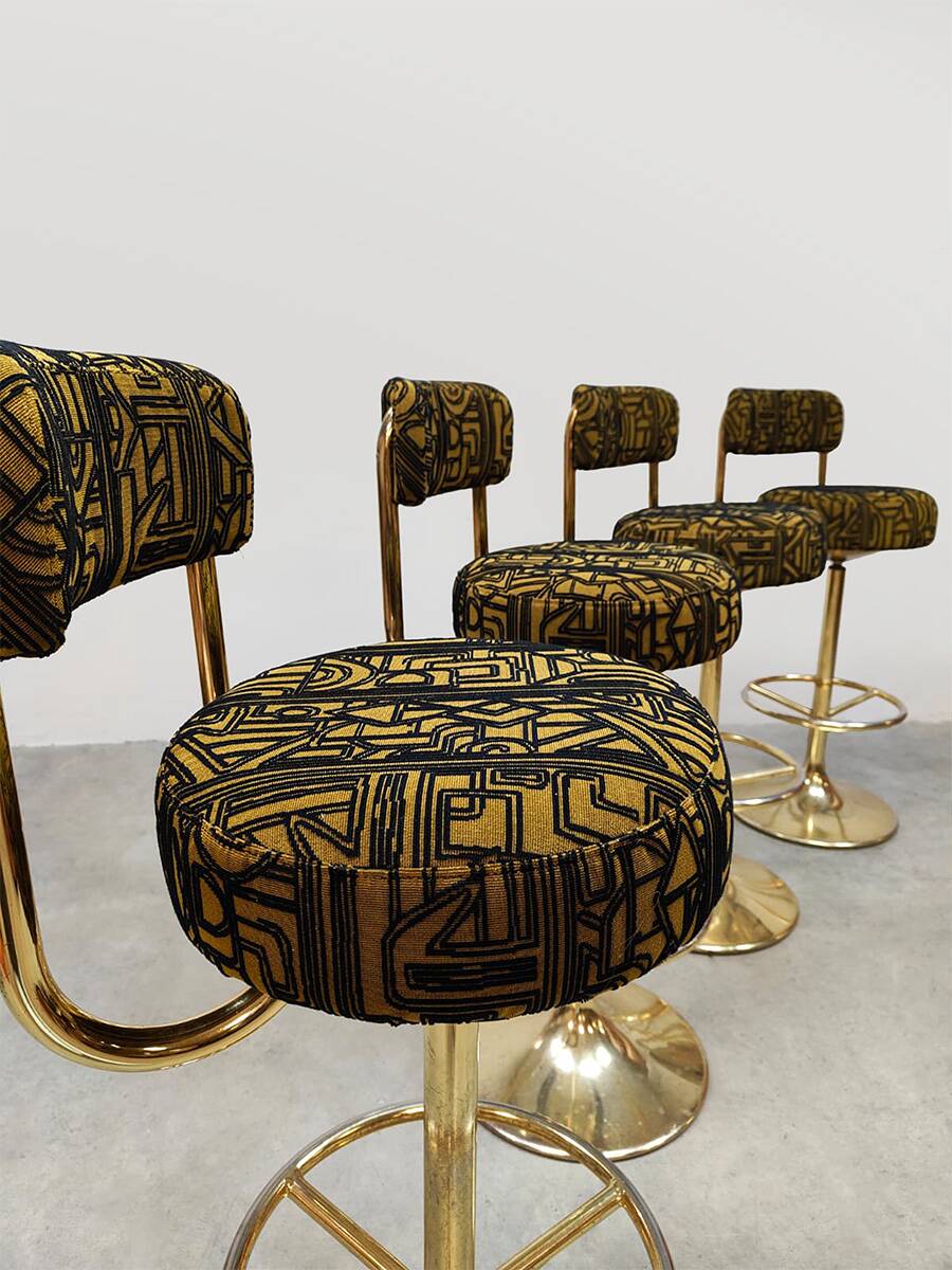 Vintage Swedish design Cobra barstools Borje Johanson ‘Art Deco print’