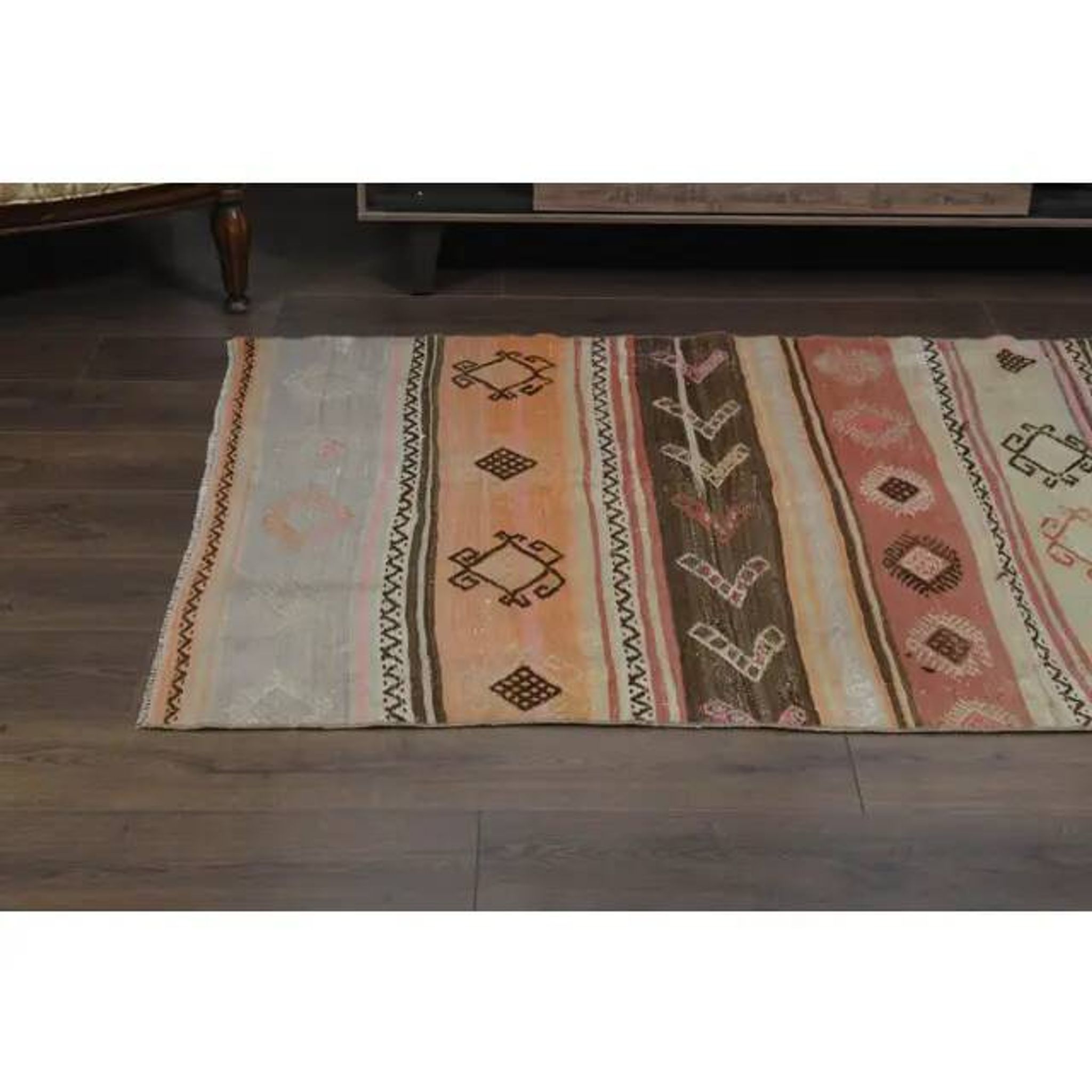 70's Vintage Oushak Handmade Wool Orange Kilim Runner Rug 116x283