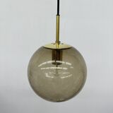 Limburg Glashütte brass smoked glass ball pendant hanging lamp , 1970s