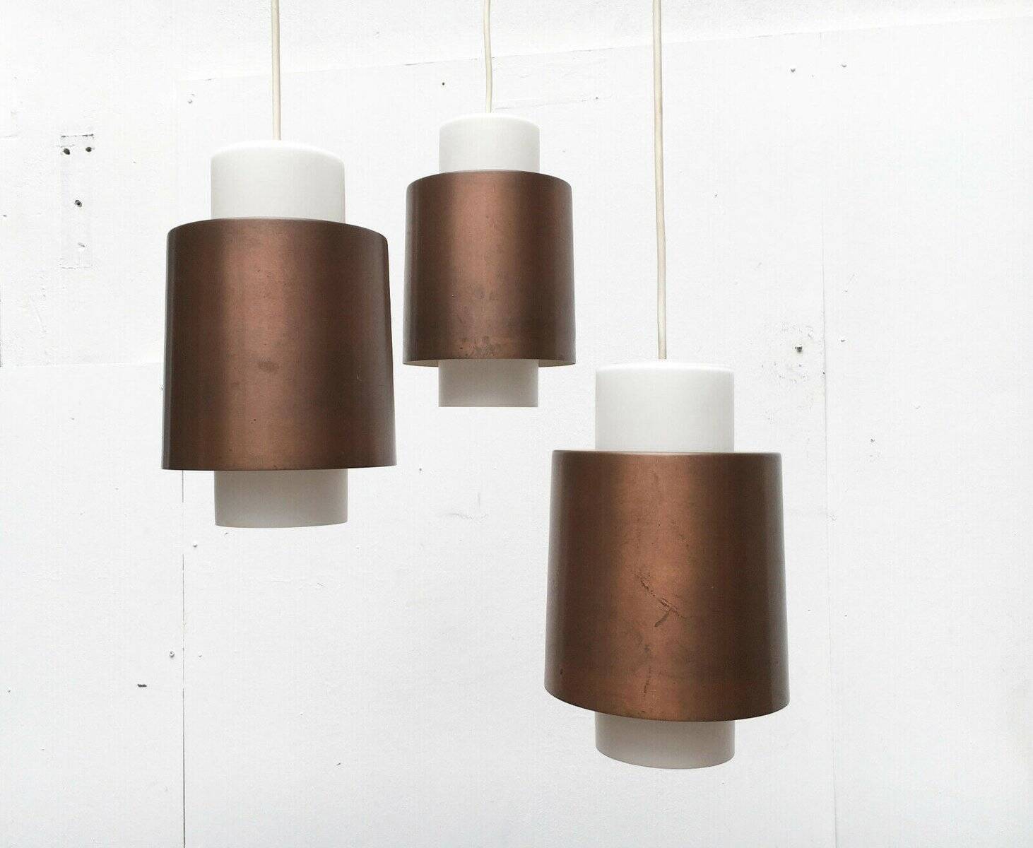 Triple cascade pendant lamp in copper and glass from the modern German space age of the mid-century by Staff, 1960s.