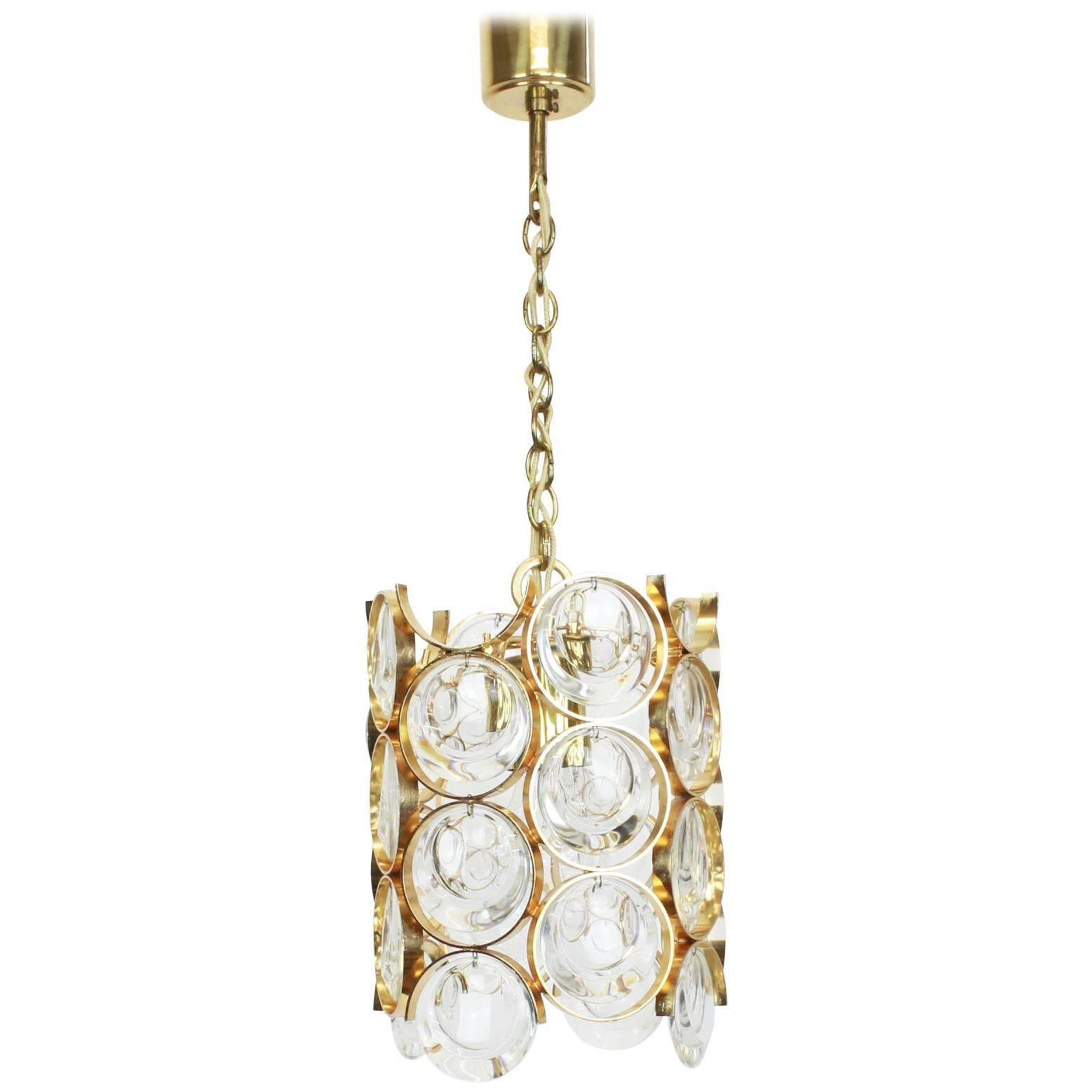 Pair of small golden brass pendants, Sciolari design for Palwa, Germany, 1970s.