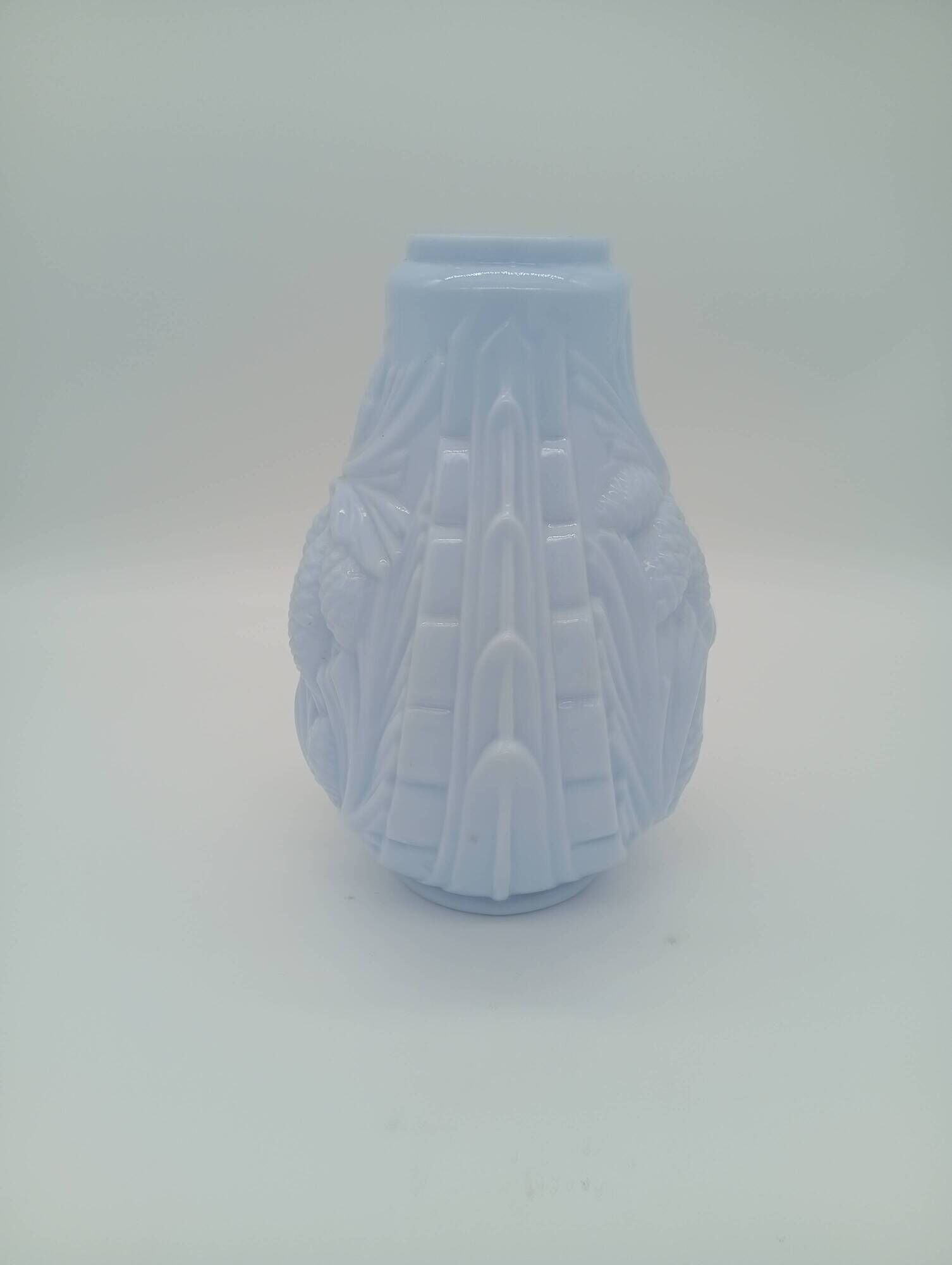 Art Deco Opaline Vase Blue Pastel Glass Pine Cone Decoration France 1930s