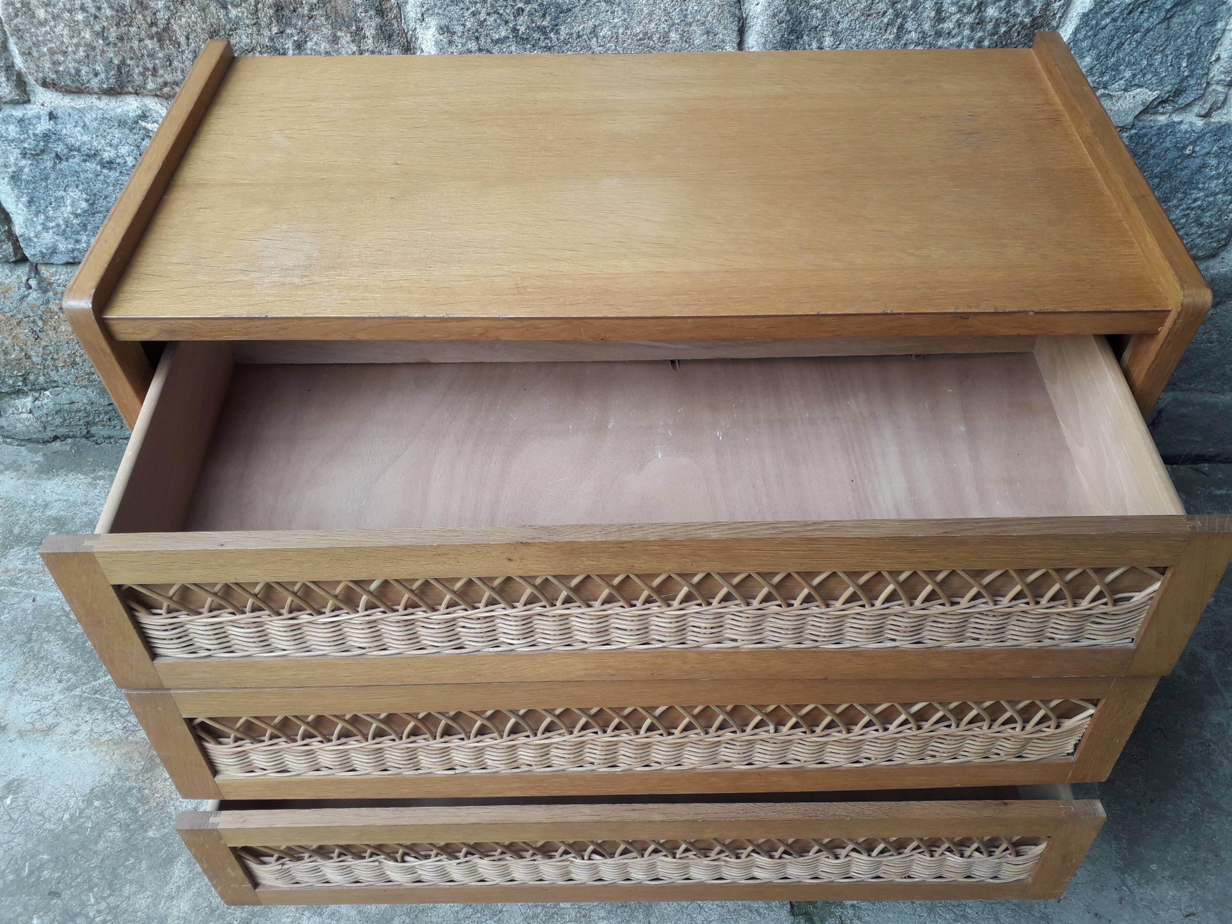 Vintage chest of drawers in rattan compass feet