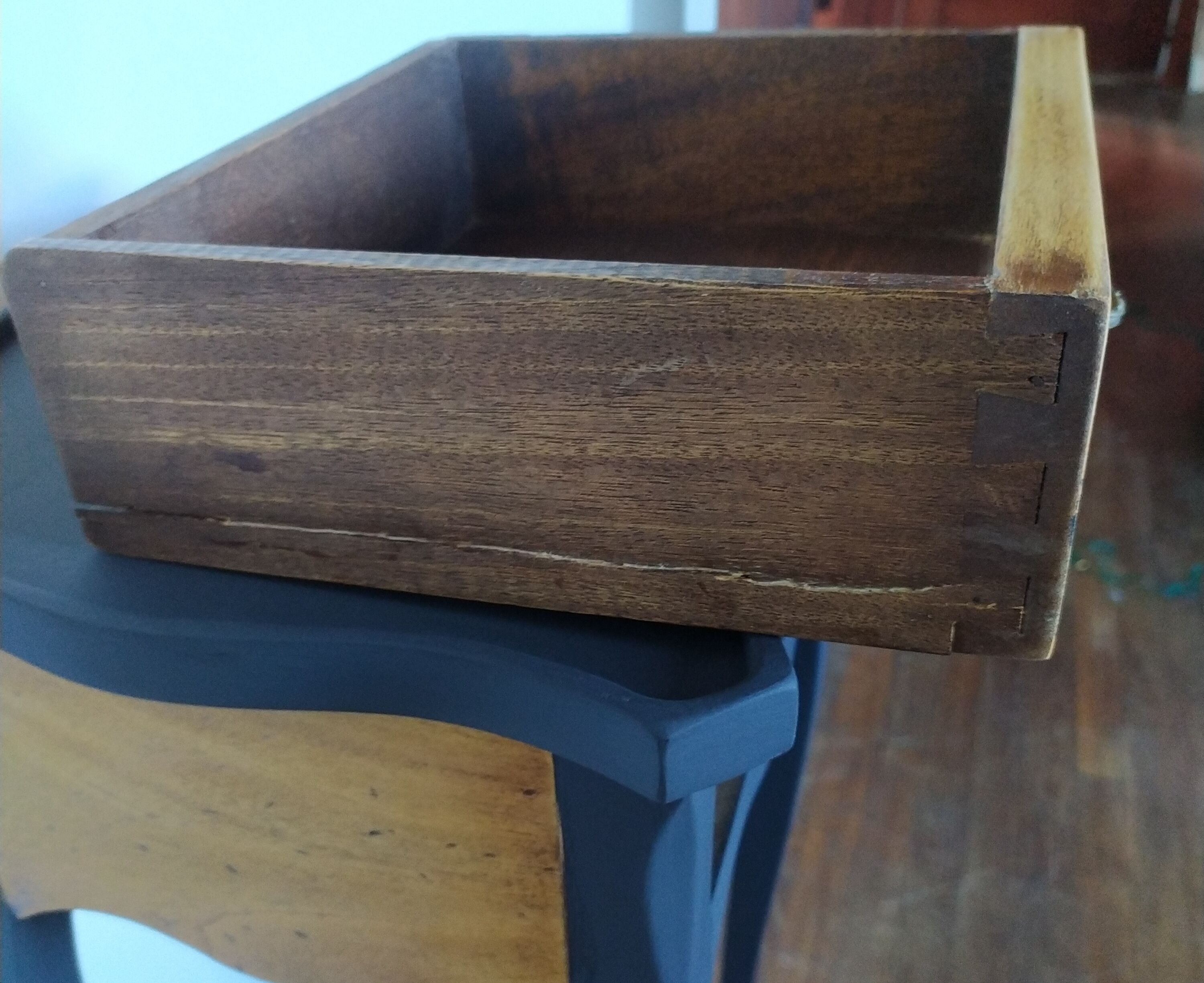 Old bedside painted in matte black and oiled wood