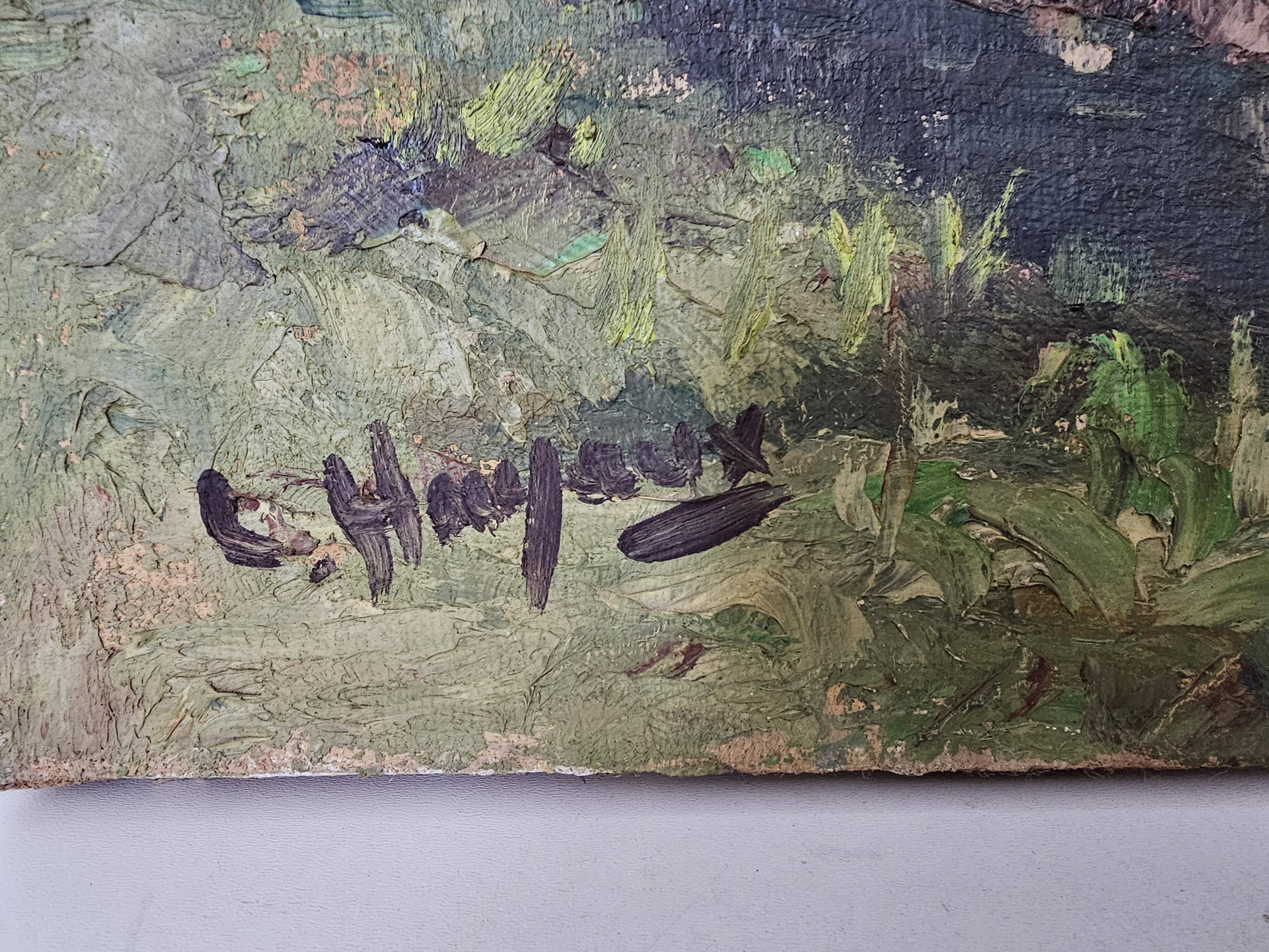 Painting - Oil on canvas Breton Village Signed Louis Hayaux (1897 - 1982)