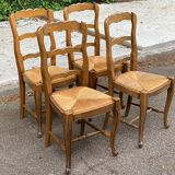 4 Louis XV chairs in solid oak and straw