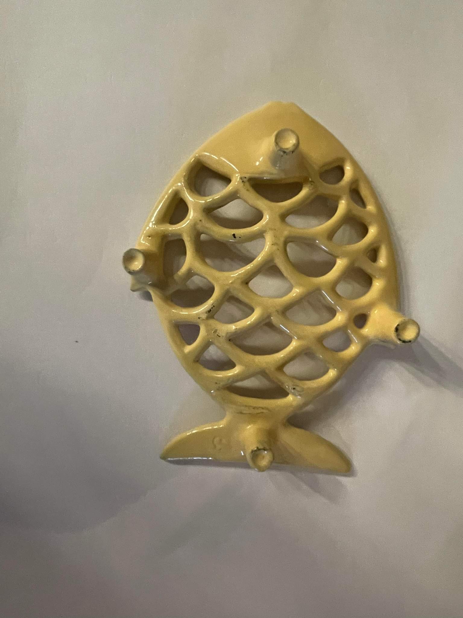 Vintage cast iron yellow fish soap holder