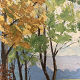 Oil on panel Landscape at the watercourse