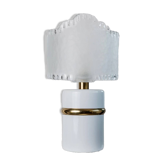 Vintage Murano Glass Table Lamp – White Frosted Shade, Gold Metal Base, Italy 1980s