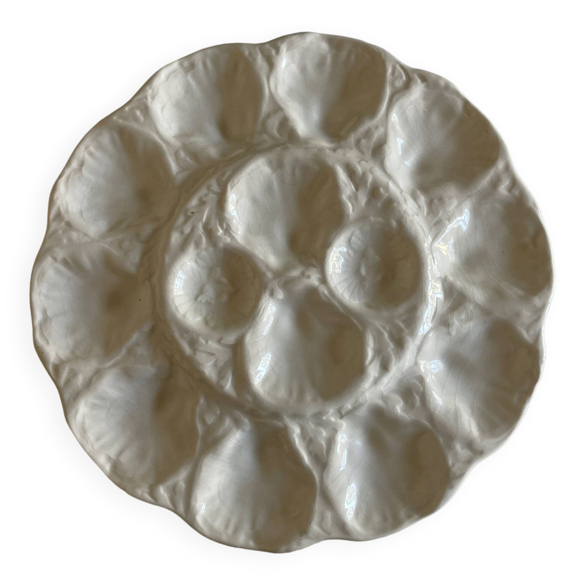 Plat en faïence de Gien blanche 1970