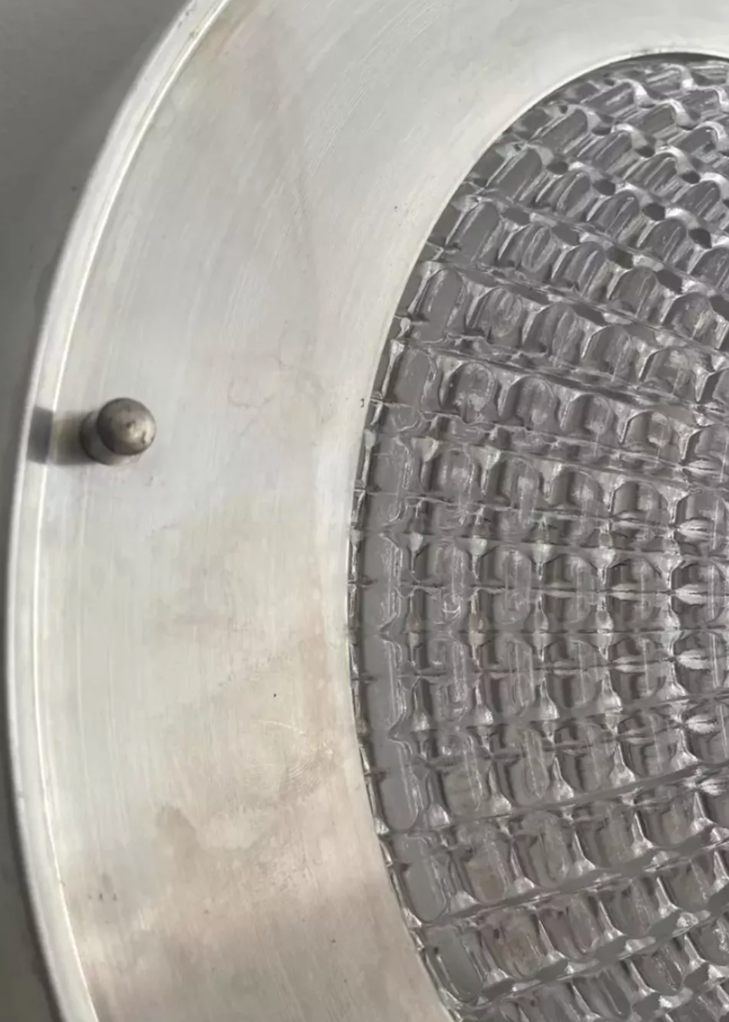 Vintage ceiling lamp in metal and pressed molded glass, France 1970