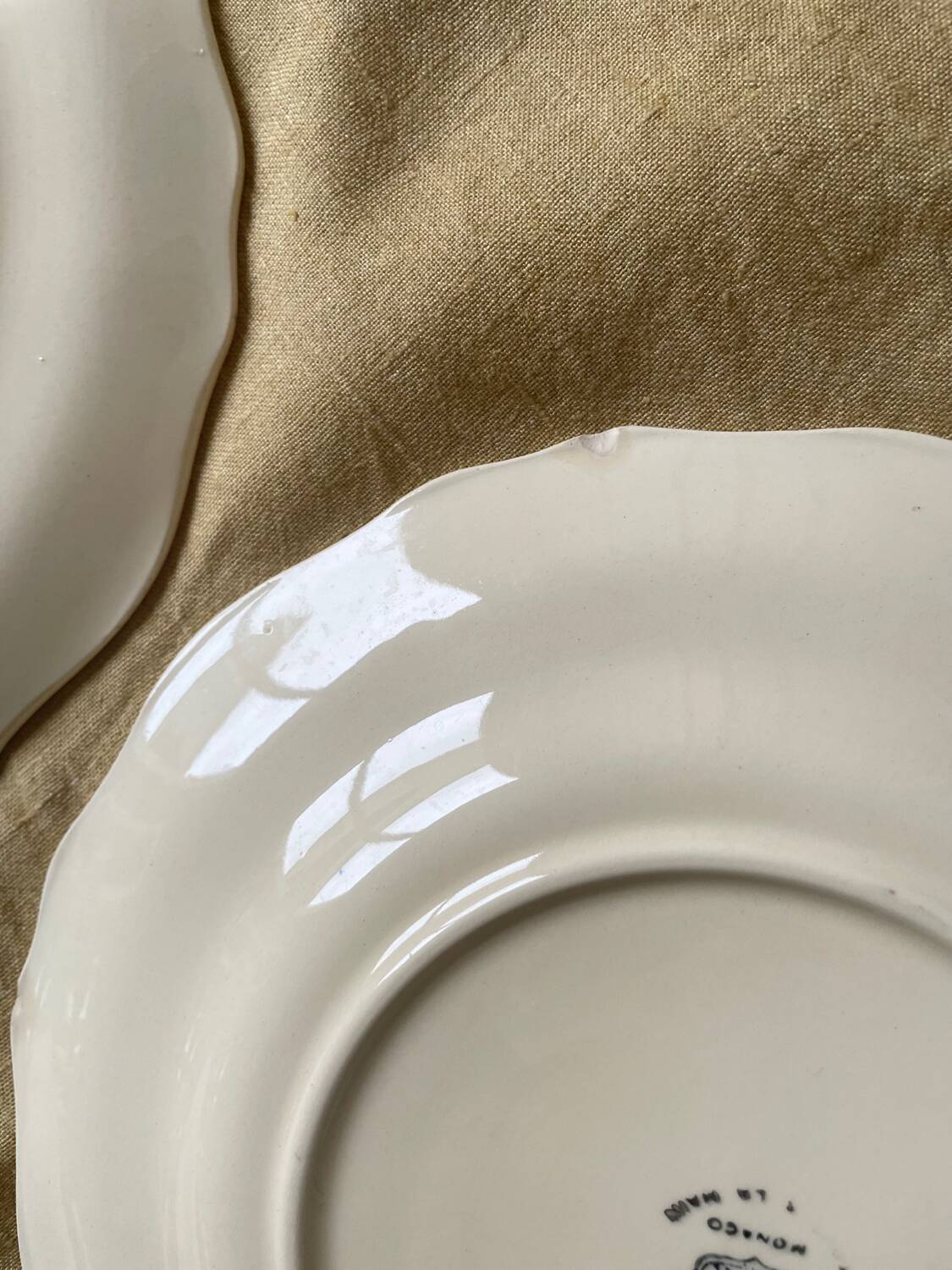 6 Plates and Dish with Painted Flowers Faïencerie Longchamp Monaco 1960s