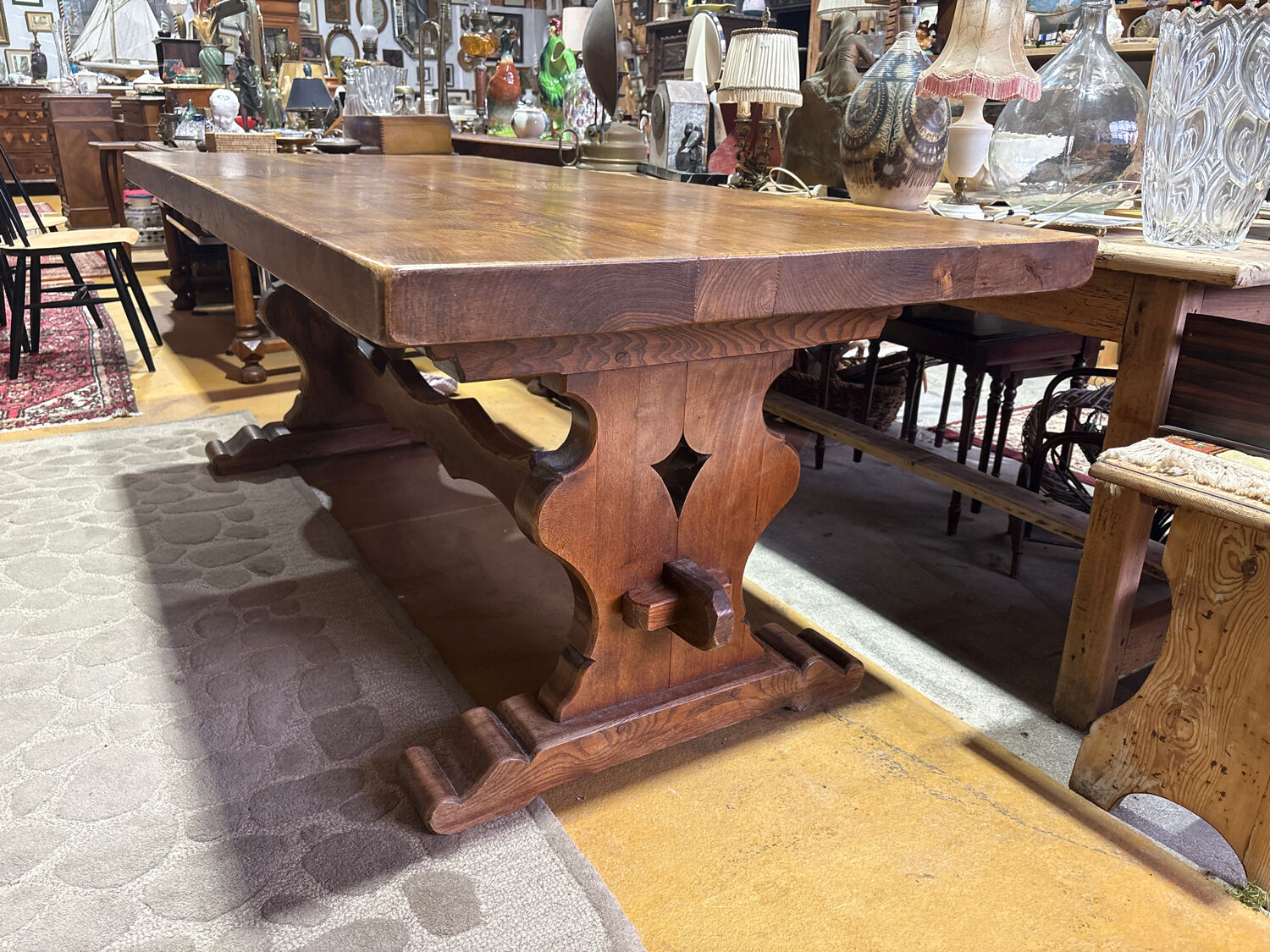 Large solid wood monastery table – trestle base