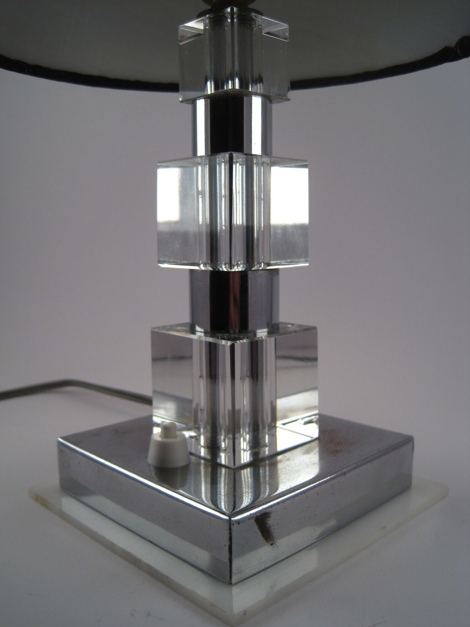 Modernist seventies table lamp 1970 cubes cut glass and chrome metal cylinders