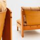 Fauteuil bas en bois de pin en tissu bronze