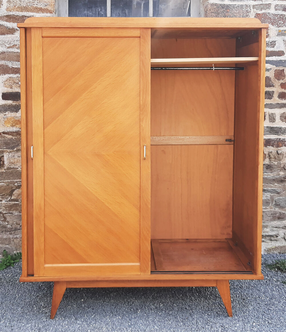 Wardrobe, wood, sliding doors, vintage, 60s