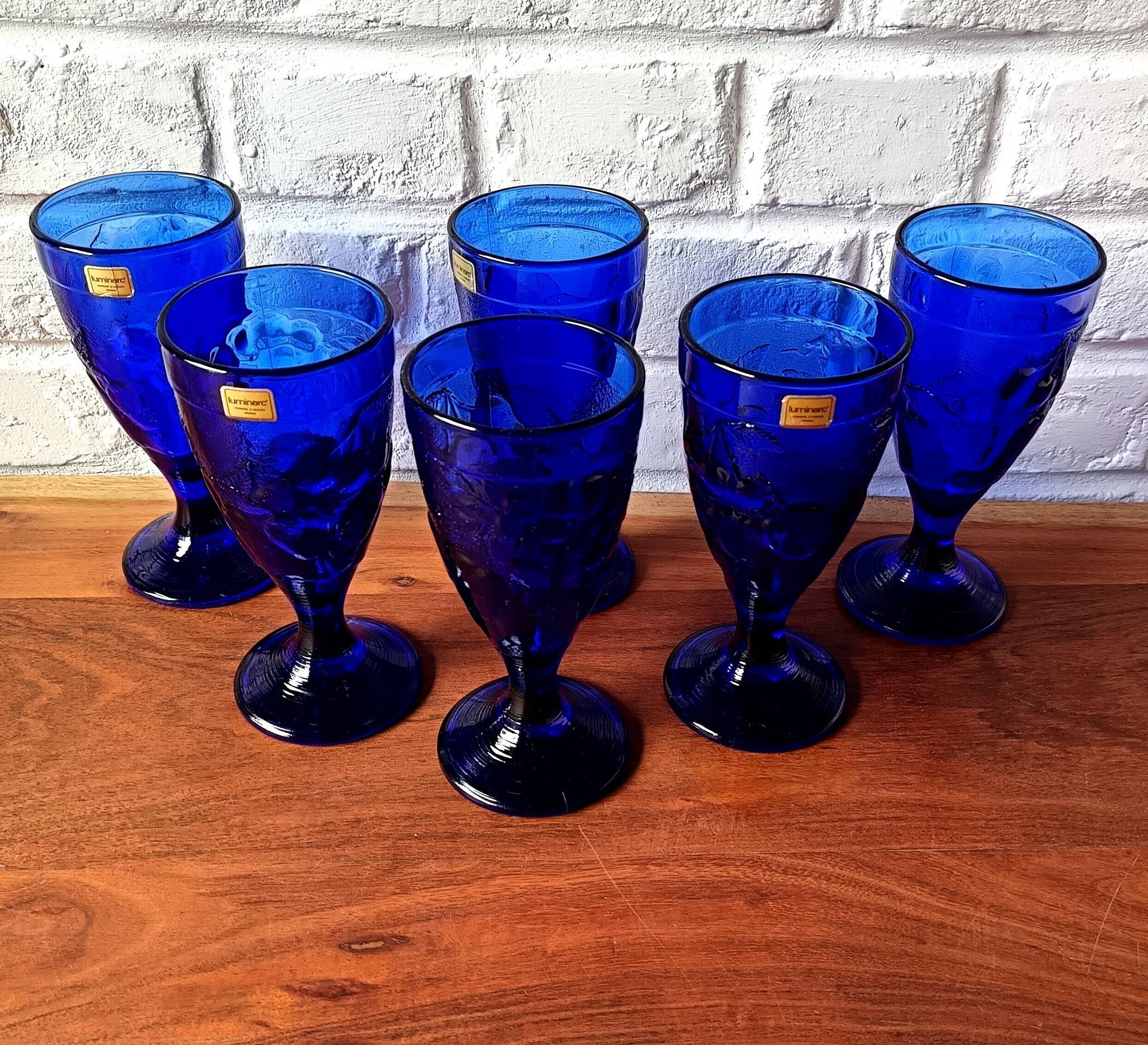 6 vintage LUMINARC France cobalt blue ice cream cups, "gourmet" model