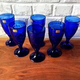 6 vintage LUMINARC France cobalt blue ice cream cups, "gourmet" model