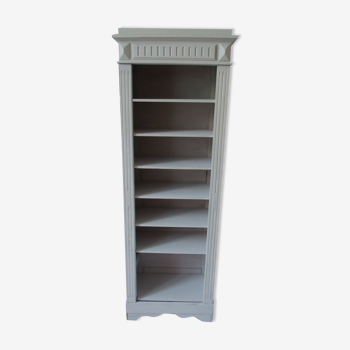 Vintage bookcase patinated pearl gray, with 6 shelves