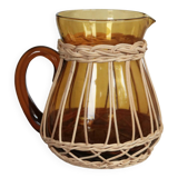 Amber glass and wicker carafe