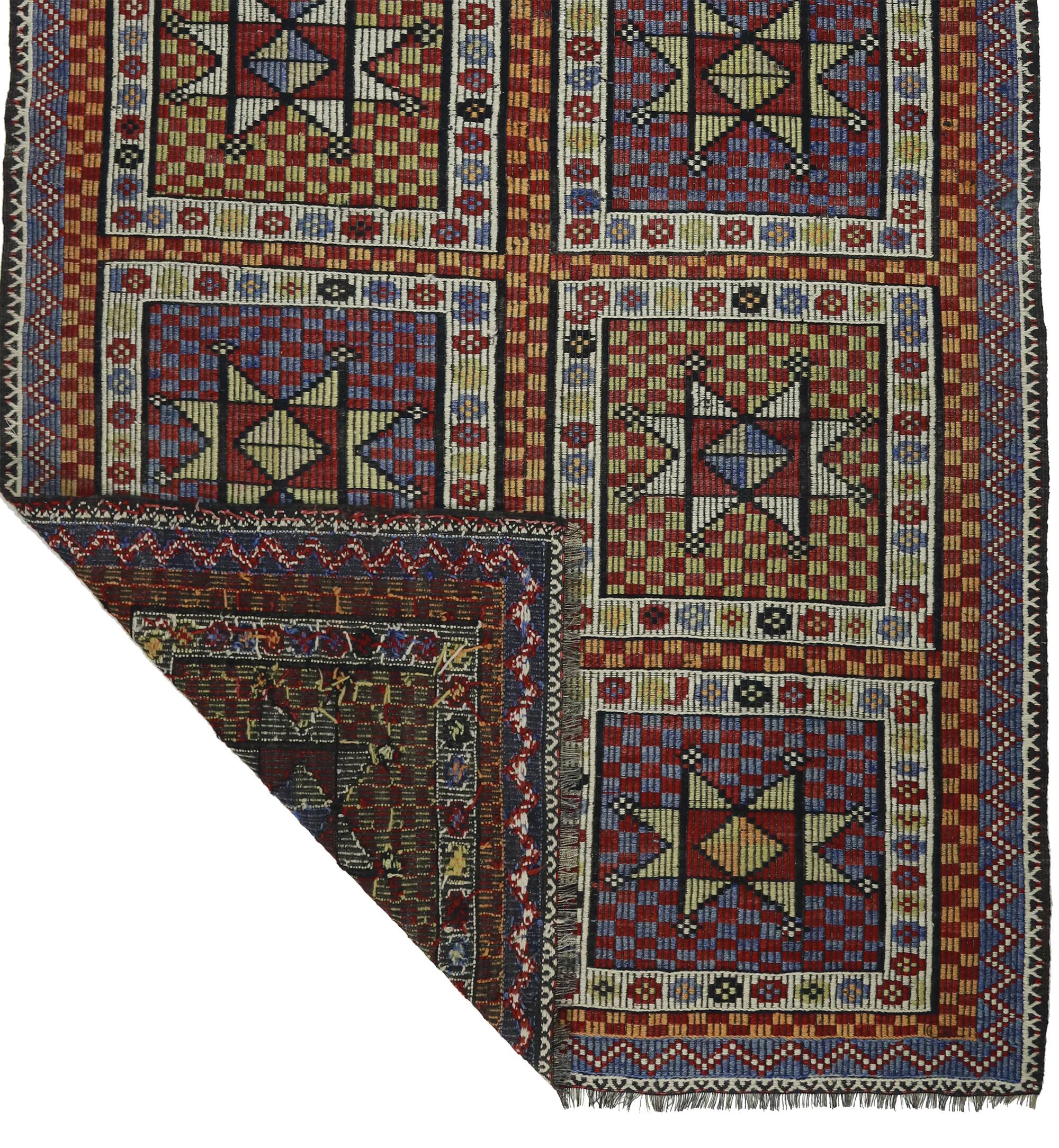 Tapis Kilim Vintage Turc Oushak 186x349 cm Laine Fait Main