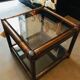 Table basse bambou et plateaux verre fumé