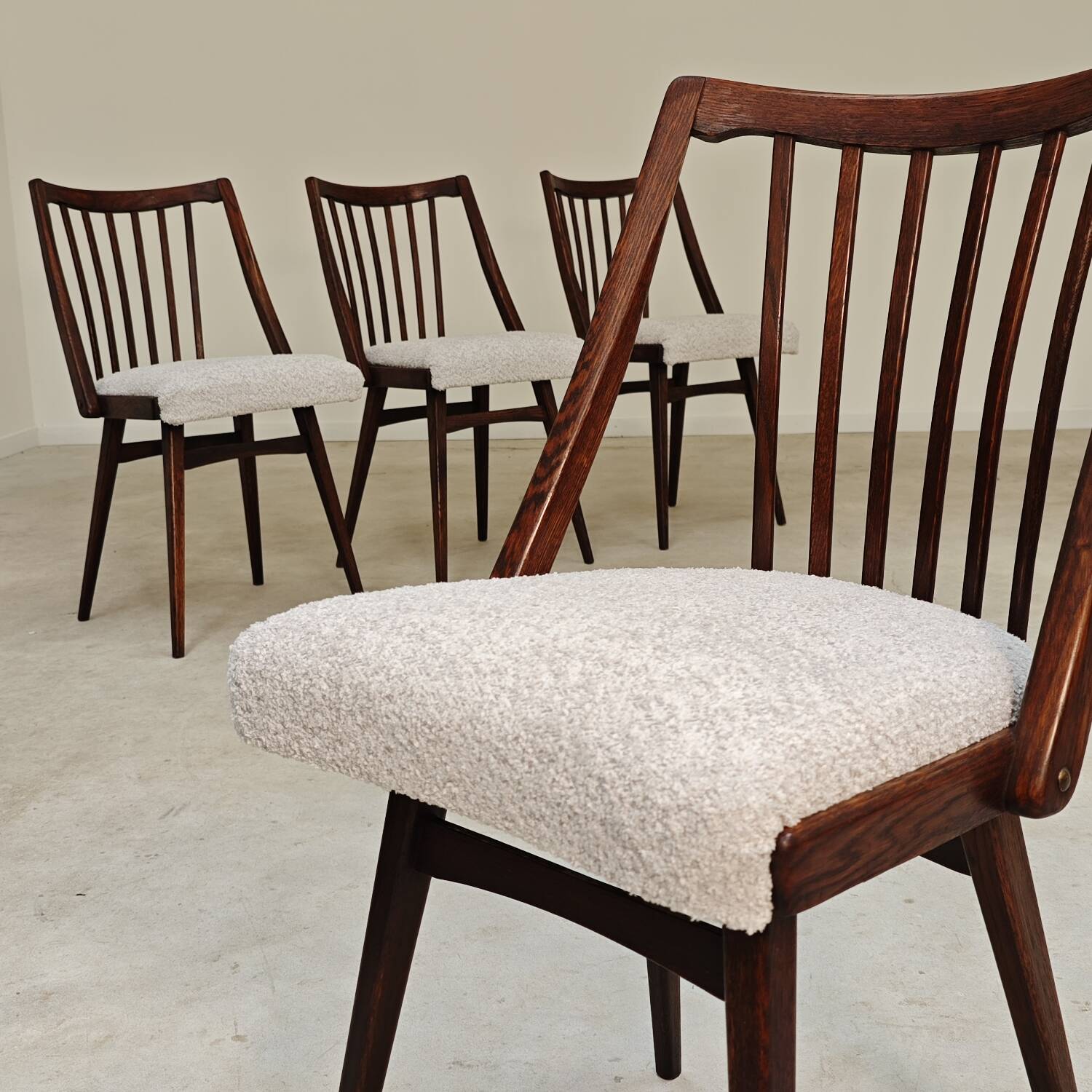 Set of 4 grey bouclette chairs by Antonin Suman