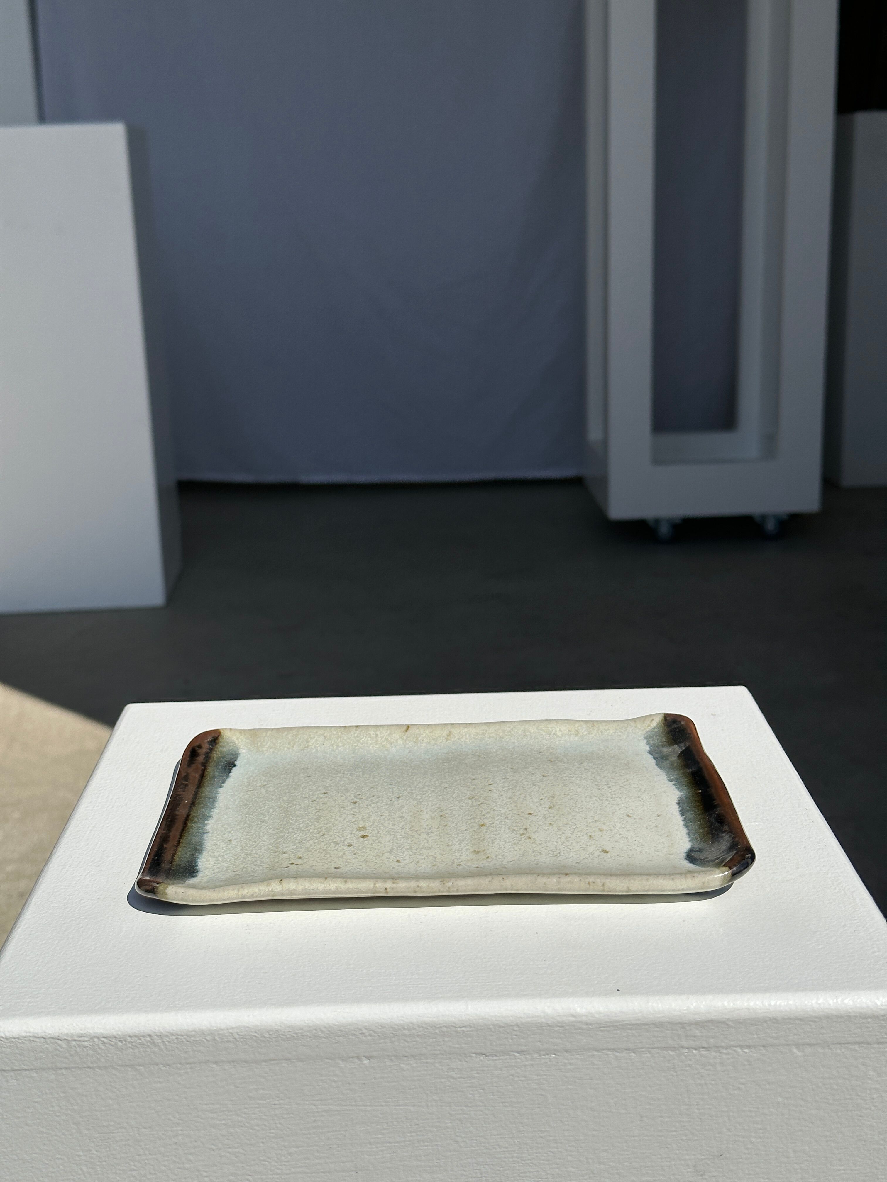 Trio of small rectangular serving dishes white and black Indonesian ceramic 21x16