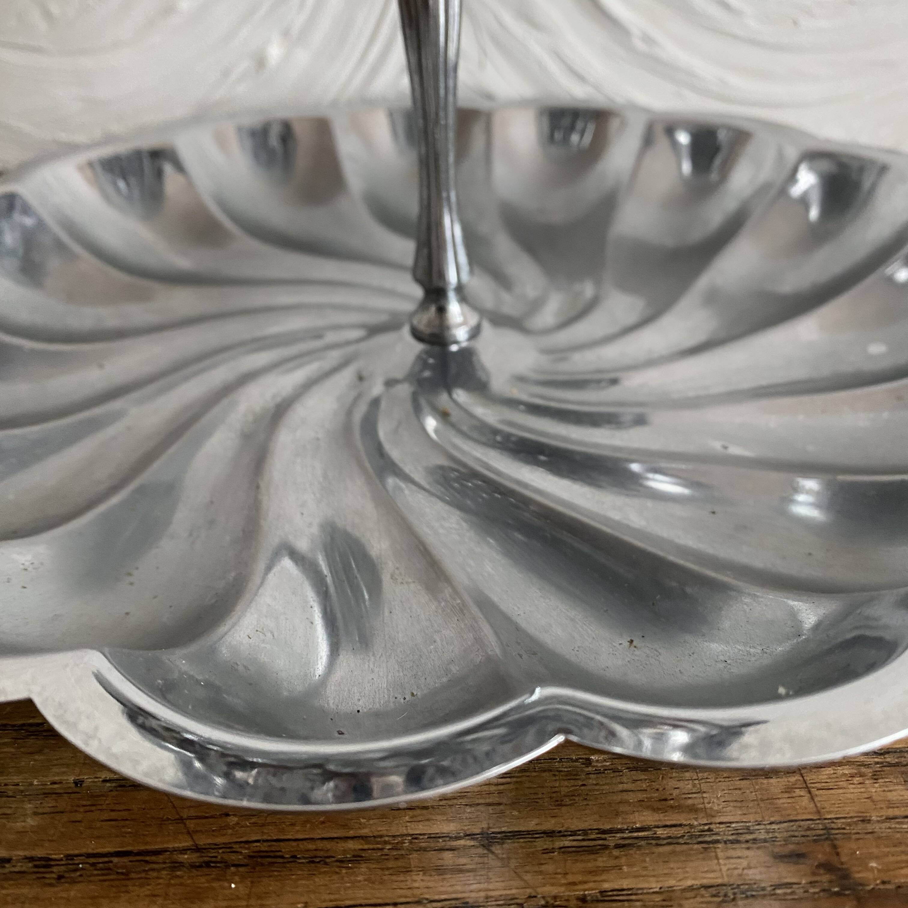 Tiered stainless steel serving platter