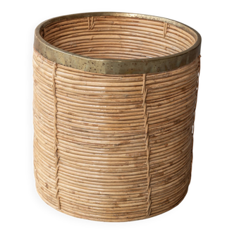 Rattan & brass planter, Italy, 1970's